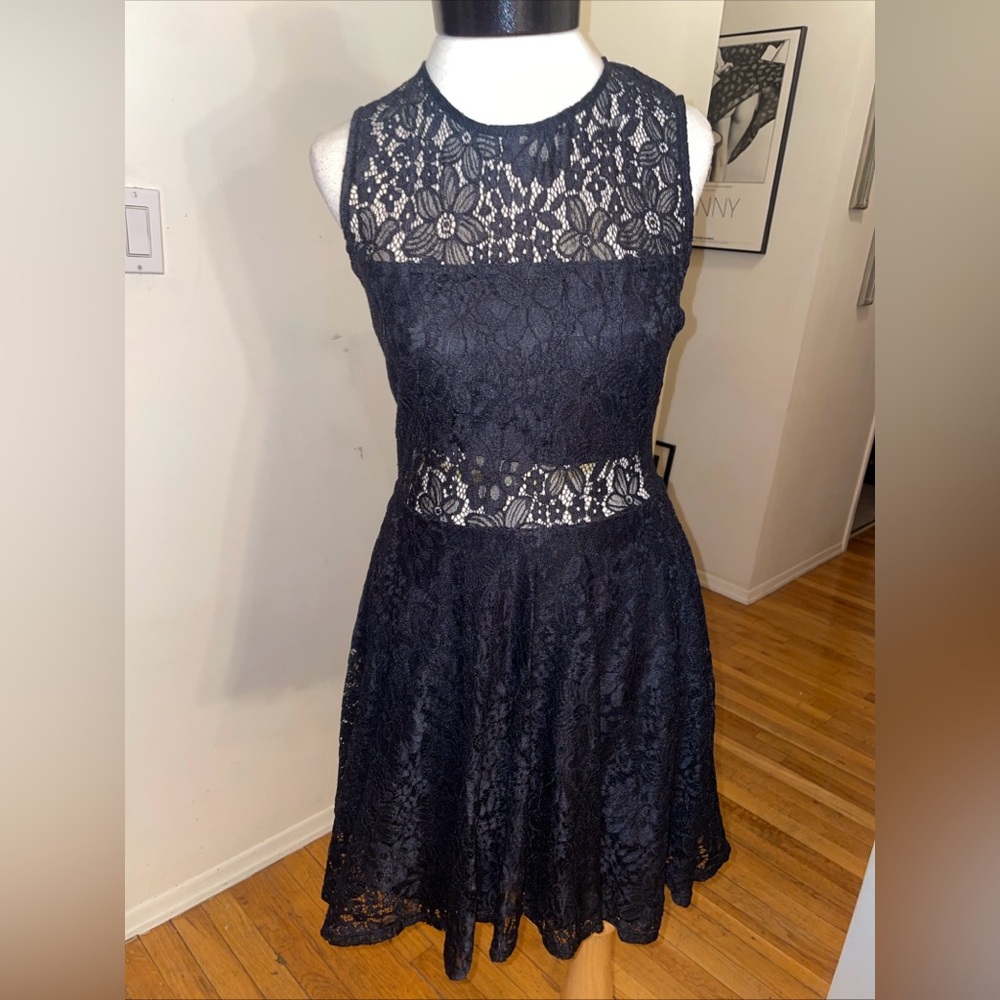 Lulus black lace skater dress a-line M